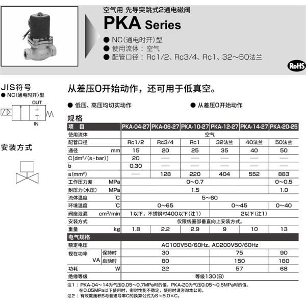 CKD喜開理空氣用先導(dǎo)突跳式2通電磁閥PKA-20-27-C-3M-AC100V