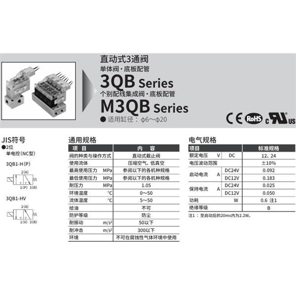 CKD喜開(kāi)理直動(dòng)式3通電磁閥3QB119-M5-D2HV-4